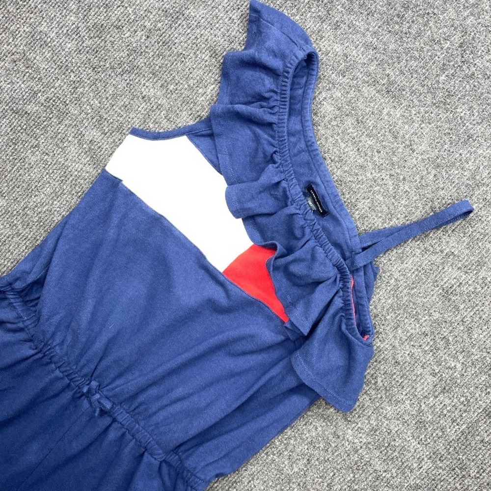 Tommy Hilfiger Girls Romper XL 16 Navy Blue Ruffle One Shoulder Pique Knit Y2K